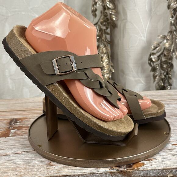 Cushionaire Libby Taupe Braided Slip-On Sandals Women’s 8M Suede Footbed Comfort - Picture 5 of 17